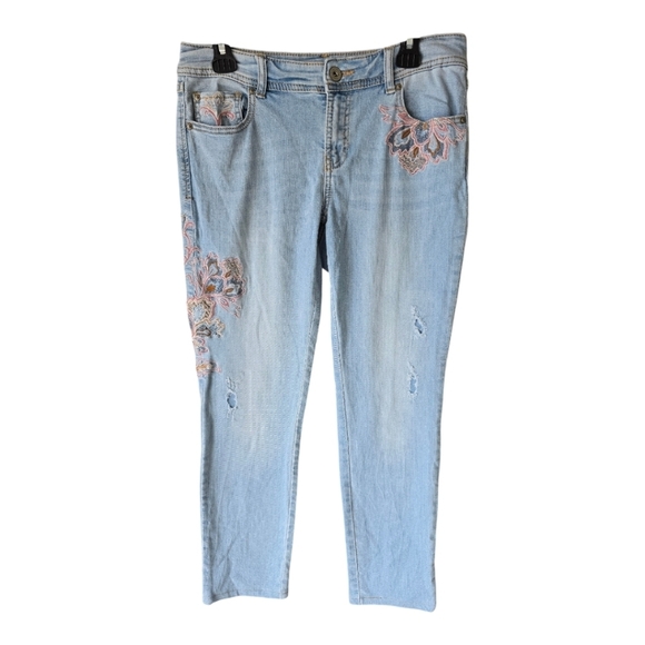 Inc International Jeans Women Sz 6 Blue 32×28 High Rise Embroidered Straight - Picture 1 of 15